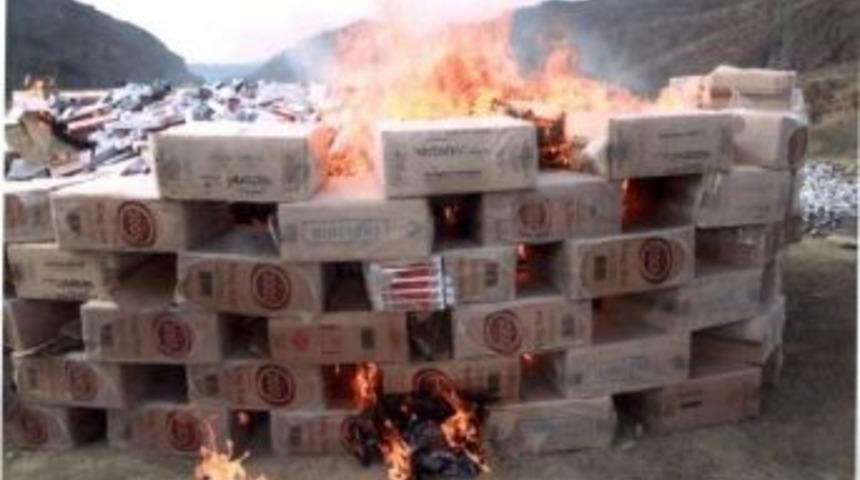 Siirt'te Piyasa Değeri 3 Milyon 255 Bin Lira Olan Ka&ccedil;ak Sigara İmha Edildi