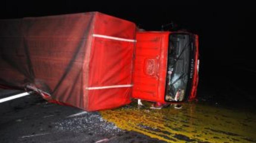 TEM'de Devrilen Kamyonun Şoförü Yaralandı