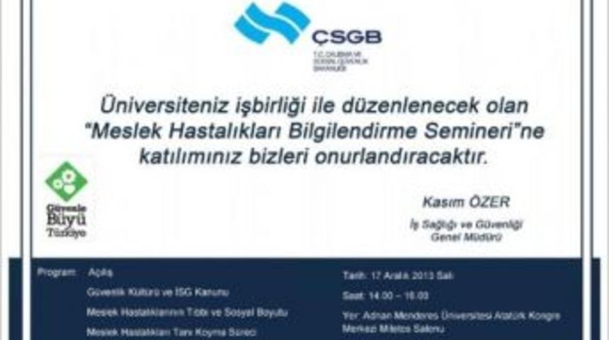 Ad&uuml;&rsquo;de Meslek Hastalıkları Bilgilendirme Semineri Ger&ccedil;ekleştirilecek