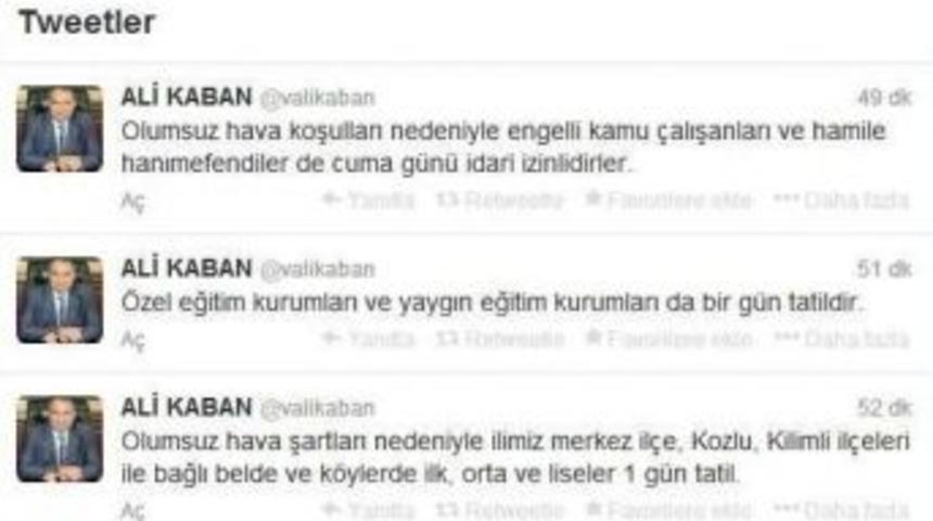 Vali Tatili Twitter&rsquo;den Duyurdu