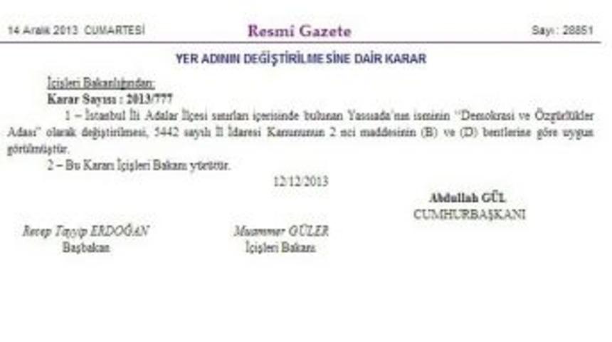 Yassıada İsmi Resmen Değişti