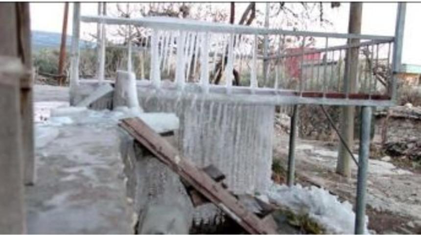 Mut&rsquo;ta Bah&ccedil;edeki Ağa&ccedil;ları Buz Kapladı