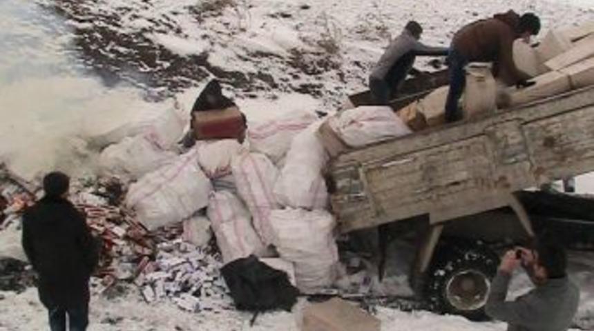 Pasinler'de 132 Bin Paket Ka&ccedil;ak Sigara İmha Edildi