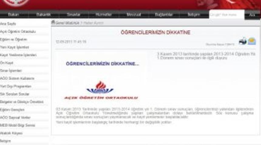 A&ccedil;ık &Ouml;ğretim Ortaokul Sınav Sonu&ccedil;ları A&ccedil;ıklanmıyor