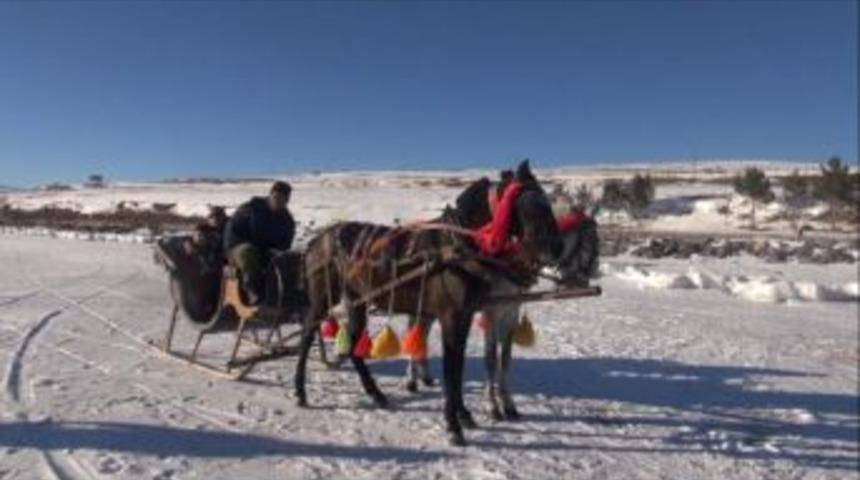 Buz Tutan G&ouml;lde Atlı Kızak Keyfi