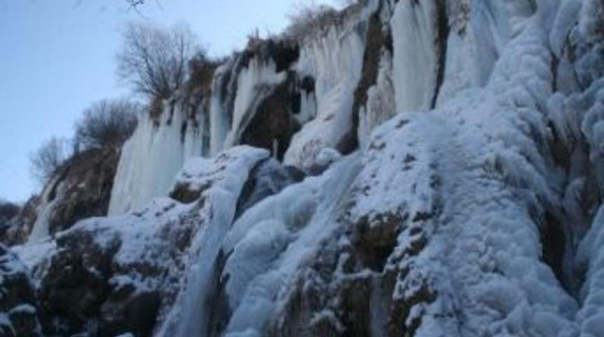 Soğuklar Erzincan'da Şelaleyi Dondurdu