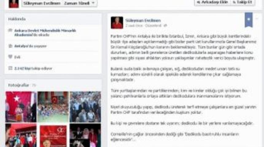 Başkan Evcilmen İddialara Facebook&rsquo;tan Yanıt Verdi