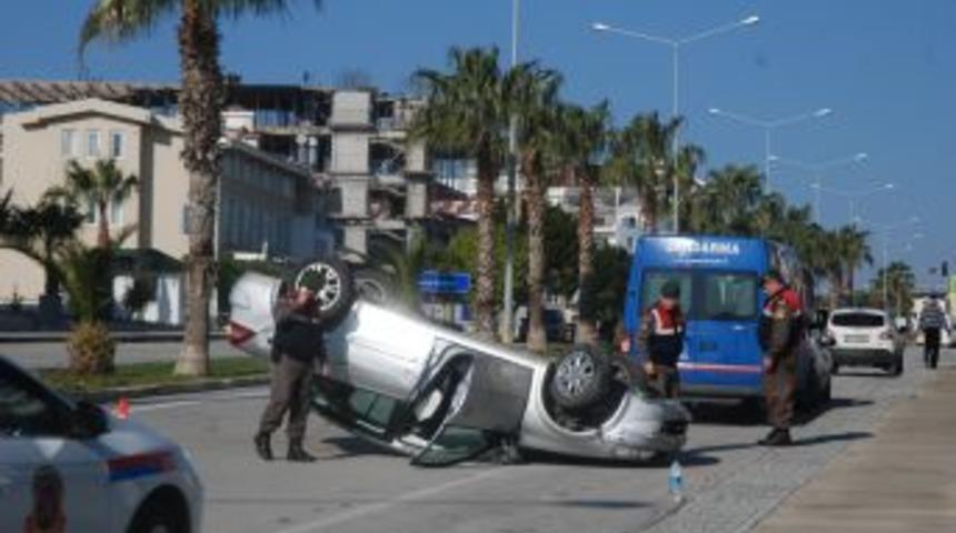 Direksiyon Hakimiyeti Kaybeden Baş&ccedil;avuş'un Aracı Takla Attı
