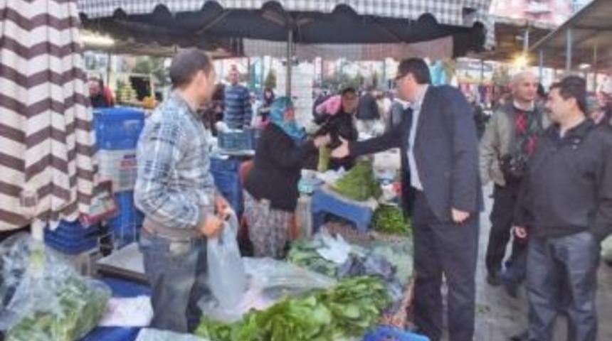 Mhp Belediye Başkan Adayı Din&ccedil;, Pazarcı Esnafını Ziyaret Etti