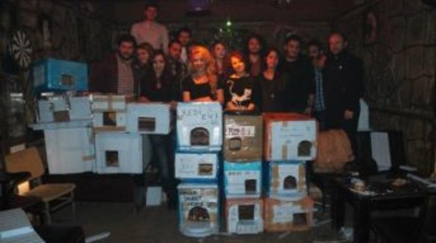 &Uuml;niversiteli &Ouml;ğrencilerden, Soğukta Kalan Sokak Kedilerine Karton Ev...