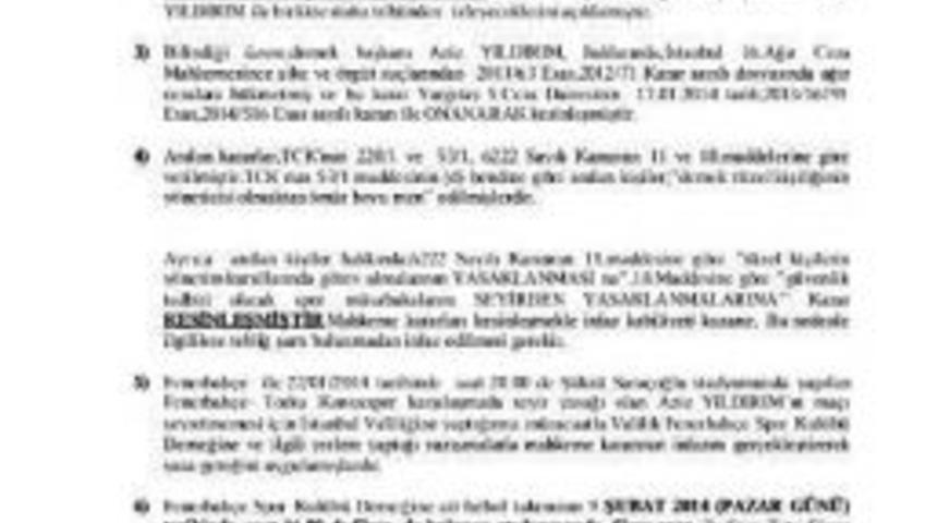 Fenerbah&ccedil;e Genel Kurulu'ndan, Aziz Yıldırım'a Yasak Şoku