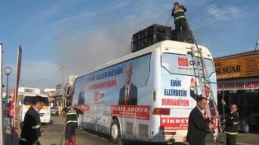 Başkanın Se&ccedil;im Otob&uuml;s&uuml;nde Yangın