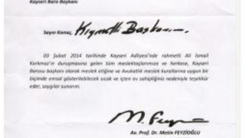 Tbb Başkanı Feyzioğlu&rsquo;ndan Kaysero Barosuna Teşekk&uuml;r Mektubu