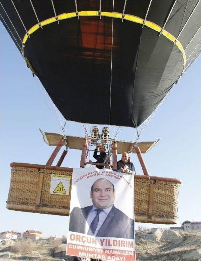 Muhtar Adayı Sıcak Hava Balonuyla Broş&uuml;r Dağıttı 1