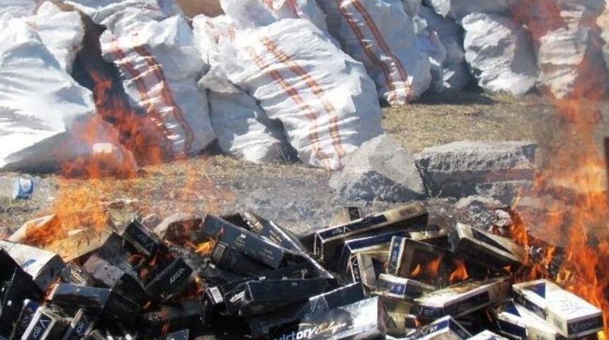 Iğdır&rsquo;da 80 Bin Paket Ka&ccedil;ak Sigara İmha Edildi