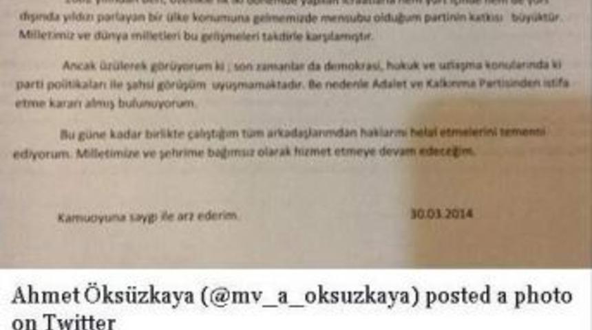 Ak Parti Kayseri Milletvekili Ahmet &Ouml;ks&uuml;zkaya İstifa Etti