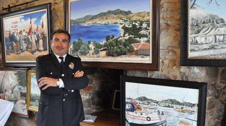 Bodrum'da Trafik Polisi Yağlı Boya Resim Sergisi A&ccedil;tı