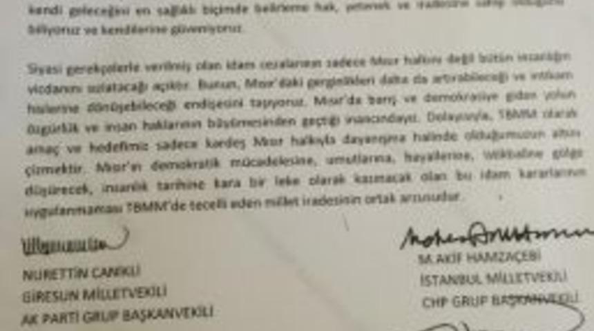 Tbmm Mısır&rsquo;daki İdamlar İ&ccedil;in Bildiri Yayınladı