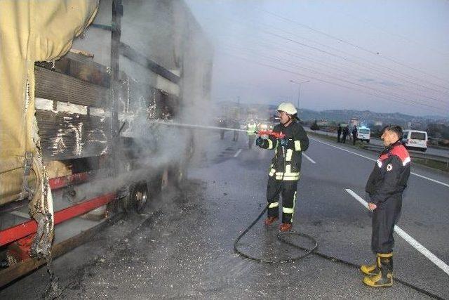 Sunta Y&uuml;kl&uuml; Tır ın Dorsesinde Yangın &Ccedil;ıktı 1