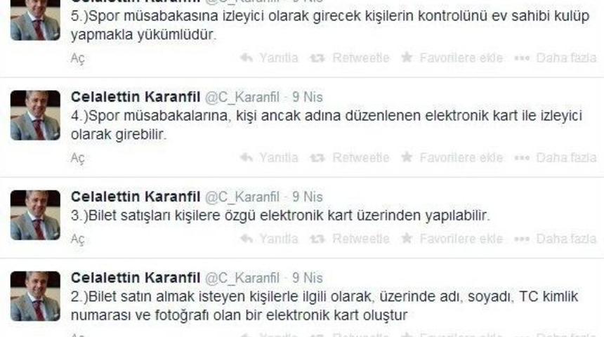 Başsavcı Vekili Karanfil&rsquo;den Taraftarlara, Twitter'dan Elektronik Kart Uyarısı