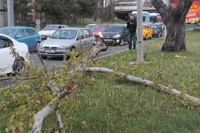 Ankara'da Rüzgar, Trafiği Ve Araçları Etkiledi