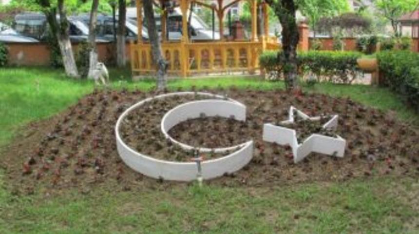 &Ccedil;i&ccedil;eklerle T&uuml;rk Bayrağı motifi oluşturdular