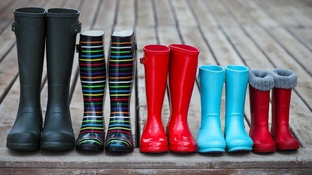 Five pairs of colourful rubber boots