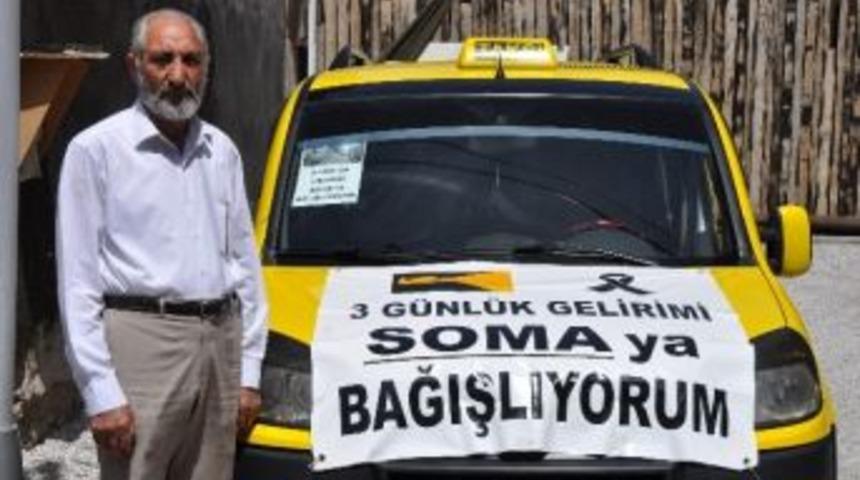 Duyarlı Taksici, 3 G&uuml;nl&uuml;k Gelirini Soma'ya Bağışladı