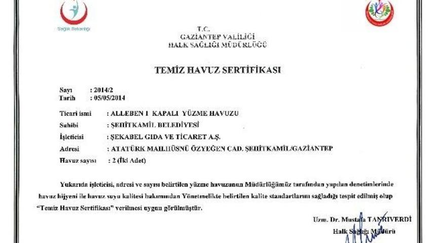 Alleben Havuzlarına &ldquo;temiz Havuz Sertifikası&rdquo; &Ouml;d&uuml;l&uuml;