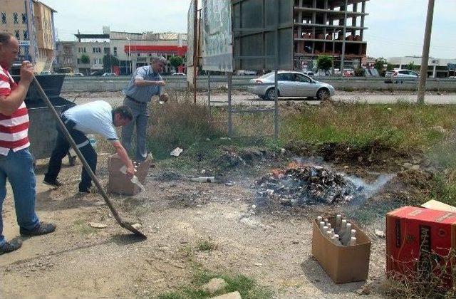 Edremit’te Kaçak Sigara Ve İçkiler Yakılarak İmha Edildi