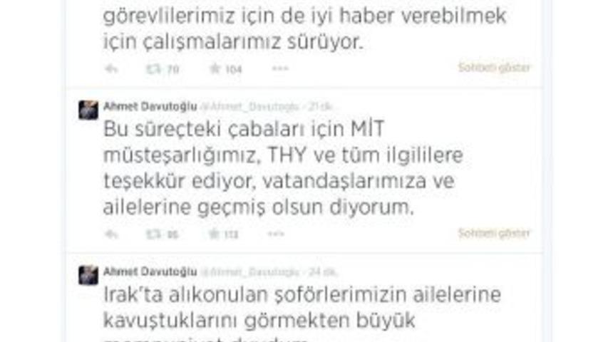Dışişleri Bakanı Davutoğlu: &ldquo;ırak'ta Alıkonulan Şof&ouml;rlerimizin Ailelerine Kavuştuklarını G&ouml;rmekten B&uuml;y&uuml;k Memnuniyet Duydum&rdquo;