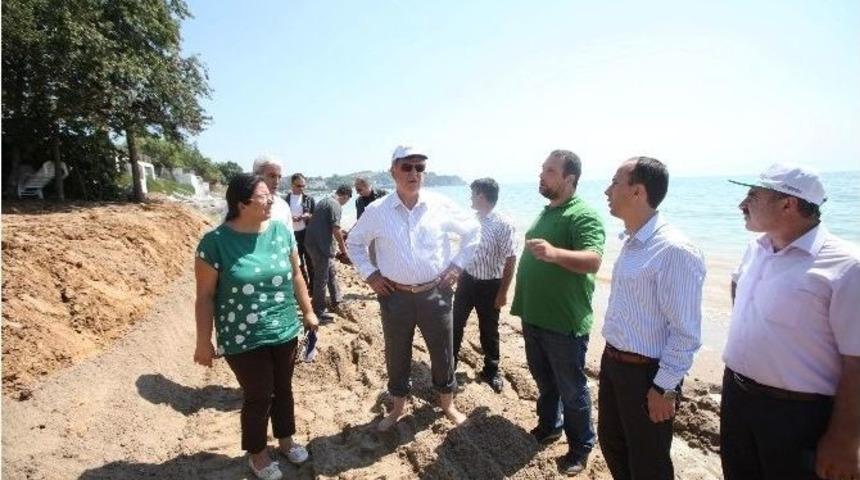 Başkanlar Bayramoğlu Sahilindeki &Ccedil;alışmaları İnceledi