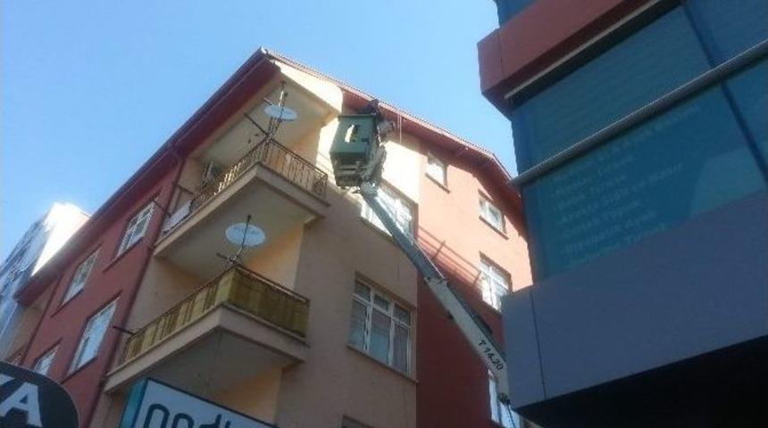 &Ccedil;atıya Sıkışan Sığırcığı İtfaiye Kurtardı