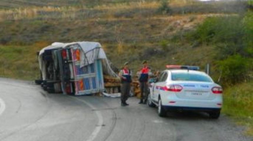 Tomruk Y&uuml;kl&uuml; Kamyon Devrildi