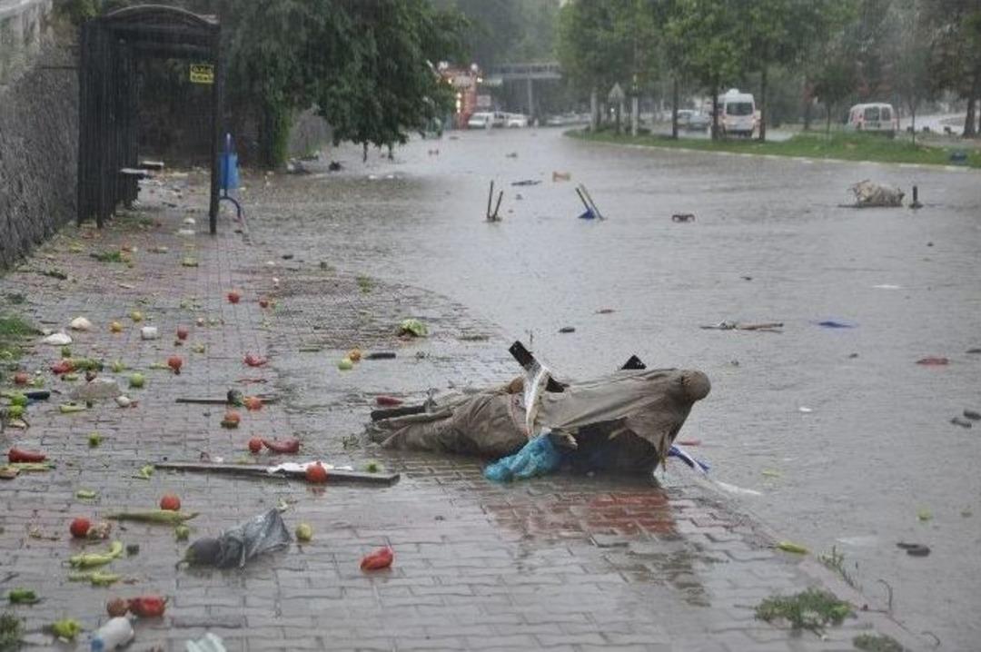 Tekirdağ'daki Yağışta Meyveler, Sebzeler Yollara Sa&ccedil;ıldı