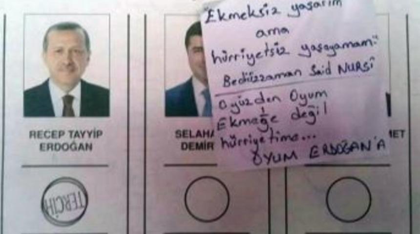 Oy Zarfında, 'oyum Ekmeğe Değil H&uuml;rriyetime' Notu
