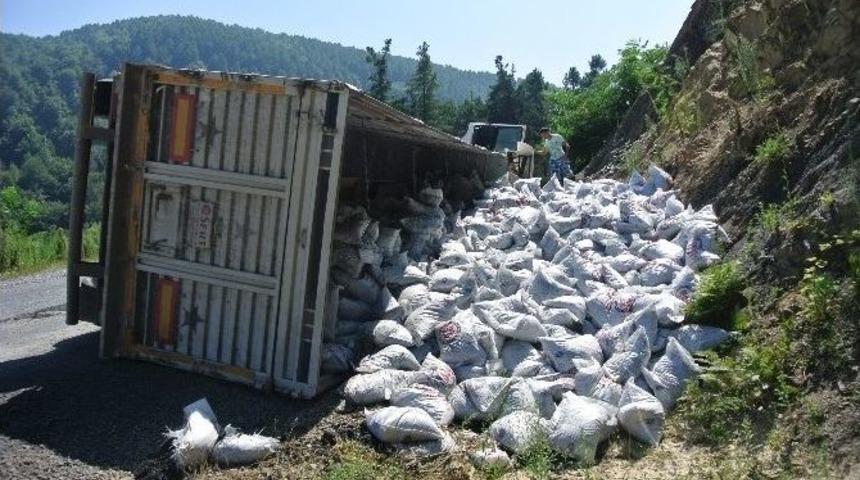 Yardım Kömürünü Taşıyan Tır Devrildi: 1 Yaralı