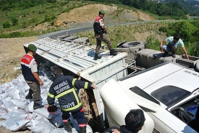 Yardım Kömürünü Taşıyan Tır Devrildi: 1 Yaralı