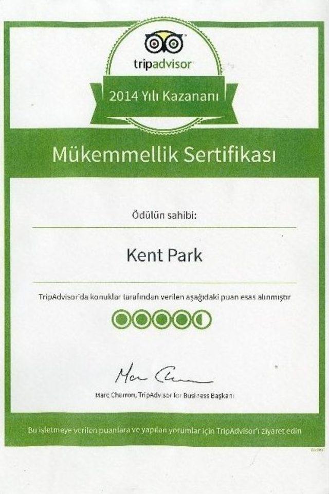 Kentpark’a Mükemmellik Sertifikası