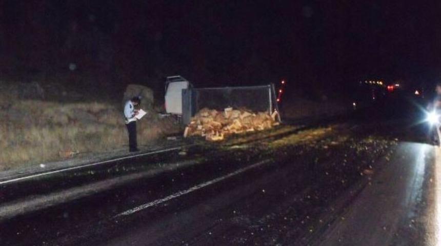 &Uuml;z&uuml;m Y&uuml;kl&uuml; Kamyon Devrildi: 2 Yaralı