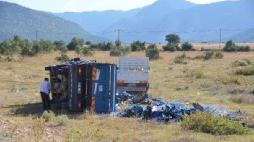 Meyve Y&uuml;kl&uuml; Kamyon Devrildi: 2 Yaralı