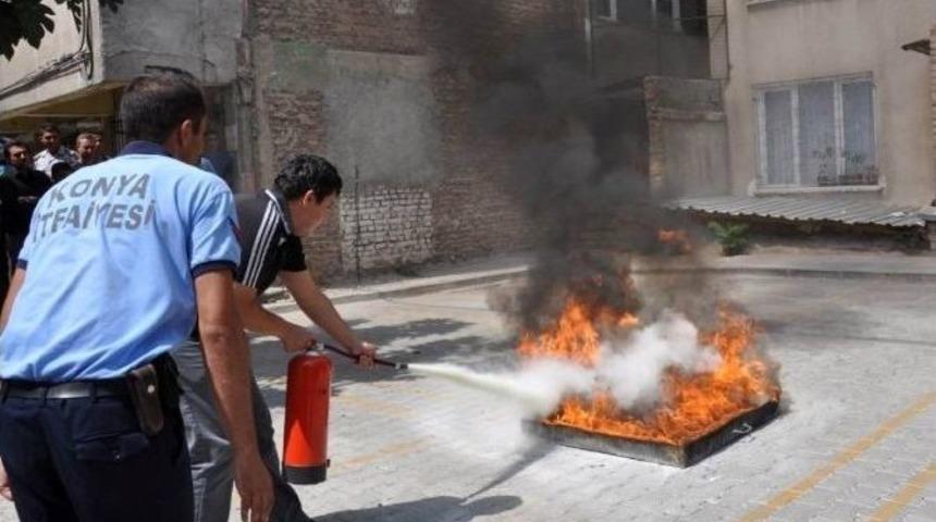 Meram Belediyesi&rsquo;nden G&uuml;venlik Personeline Yangın Tatbikatı