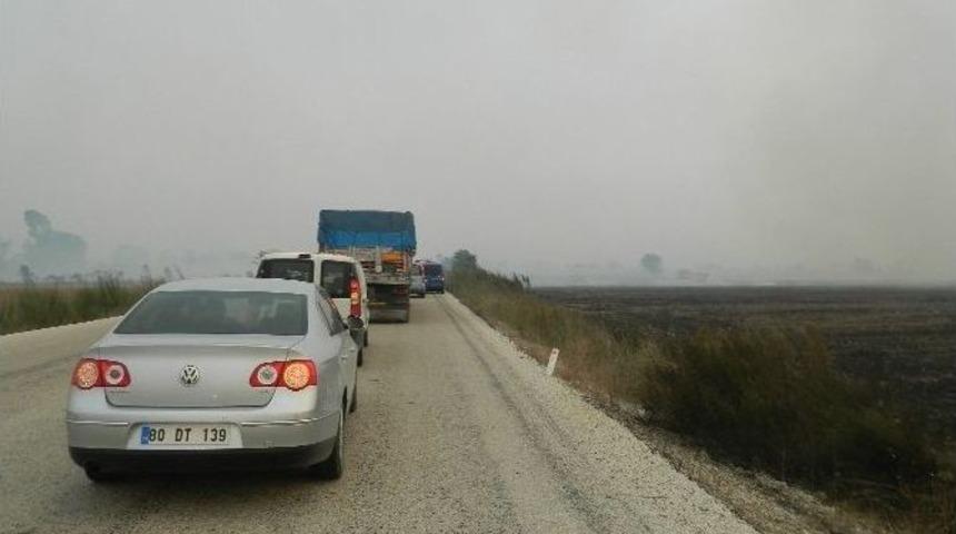 Anız Yangını Yol Kapattı