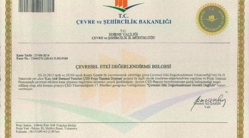 D&uuml;zenli Depolama &Ccedil;&ouml;p Sahası Projesi&rsquo;nin &Ccedil;ed Raporu Alındı