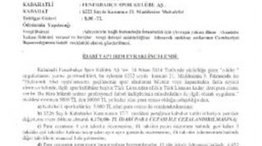 Fenerbah&ccedil;e&rsquo;ye Ceza