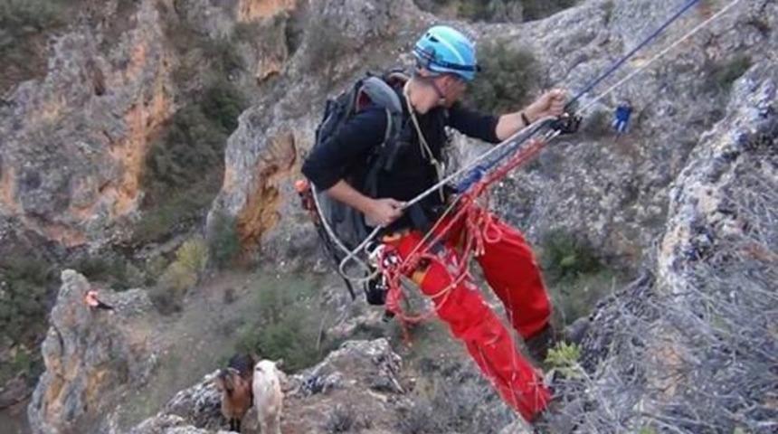 DAĞDA MAHSUR KALAN İKİ KEÇİYİ AKUT KURTARDI