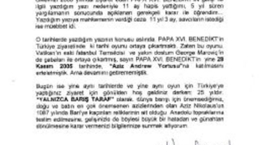 Papa Fran&ccedil;esko&rsquo;ya Mektup G&ouml;nderdi