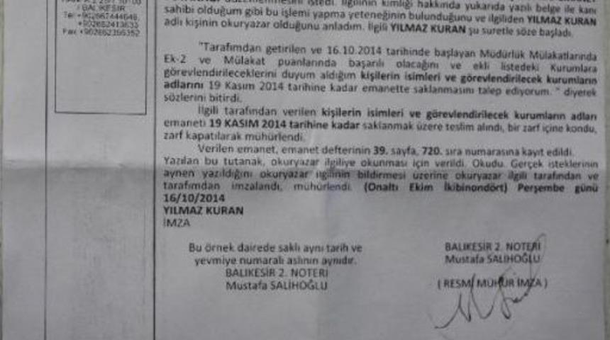 M&uuml;d&uuml;r atamalarında noter onaylı torpil belgesi iddiası