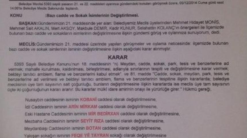 Cizre’de Bazı Cadde Ve Sokakların İsimleri Değiştirildi