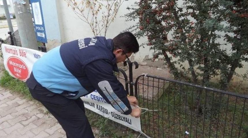 Mudanya&rsquo;da İzinsiz Reklam Tabelaları Toplanıyor
